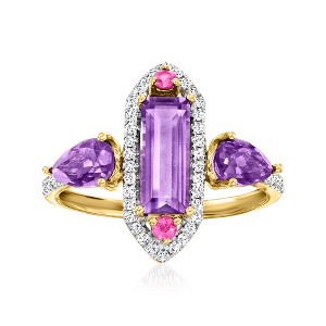 Ross-Simons 1.90 ct. t.w. Amethyst and .10 ct. t.w. Pink Sapphire Ring With .21 ct. t.w. Diamonds in 14kt Yellow Gold - 1 of 4