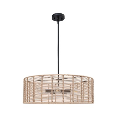 LNC Eranthosys 5-Lights 26" Traditonal Drum Chandelier, Natural and Matte Black