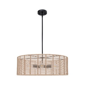 LNC Eranthosys 5-Lights 26" Traditonal Drum Chandelier, Natural and Matte Black - 1 of 4