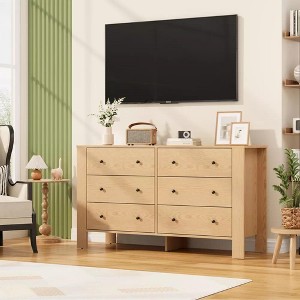 Fluted 6 Drawer Dresser with Faux Marble Top, Modern Chest of Drawers for Bedroom, Entryway - 1 of 4