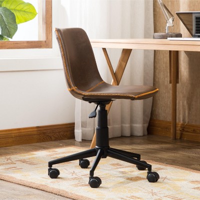Antique Brown Faux Leather Armless Swivel Office Chair