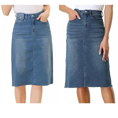 Allegra K Women's Casual High Waist Back Vent Short Denim Skirt 2 Packs