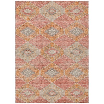 Coral And Gray Aztec Washable Indoor Outdoor Area Rug