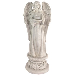 Northlight 22.5" Standing Religious Angel with Bird Bath Votive Candle Holder Outdoor Patio Garden Statue - Gray - 1 of 4