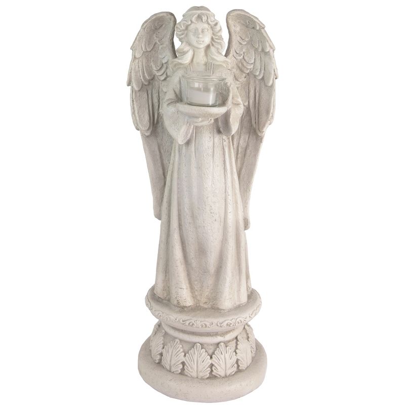 Northlight 22.5" Standing Religious Angel with Bird Bath Votive Candle Holder Outdoor Patio Garden Statue - Gray, 1 of 7