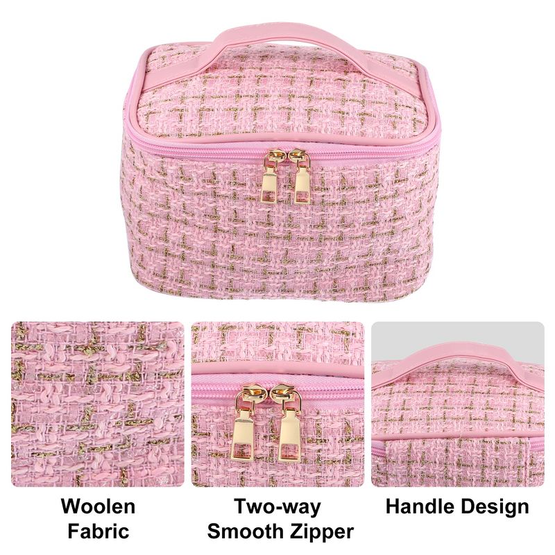 Unique Bargains Plaid Pattern Makeup Bag Cosmetic Travel Bag Woolen Large Makeup Bag for Women 1 Pc, 3 of 7