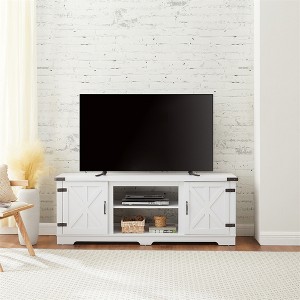 Modern Farmhouse TV Media Stand, Large Barn Inspired Home Entertainment Console, for TV Up to 70'', with Open Shelves and Closed Cabinets, White - 1 of 4