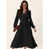 Seta T Women's Long Lantern Sleeve Wrap V Neck Flowy Ruffle Pleated Maxi Dresses - 3 of 4