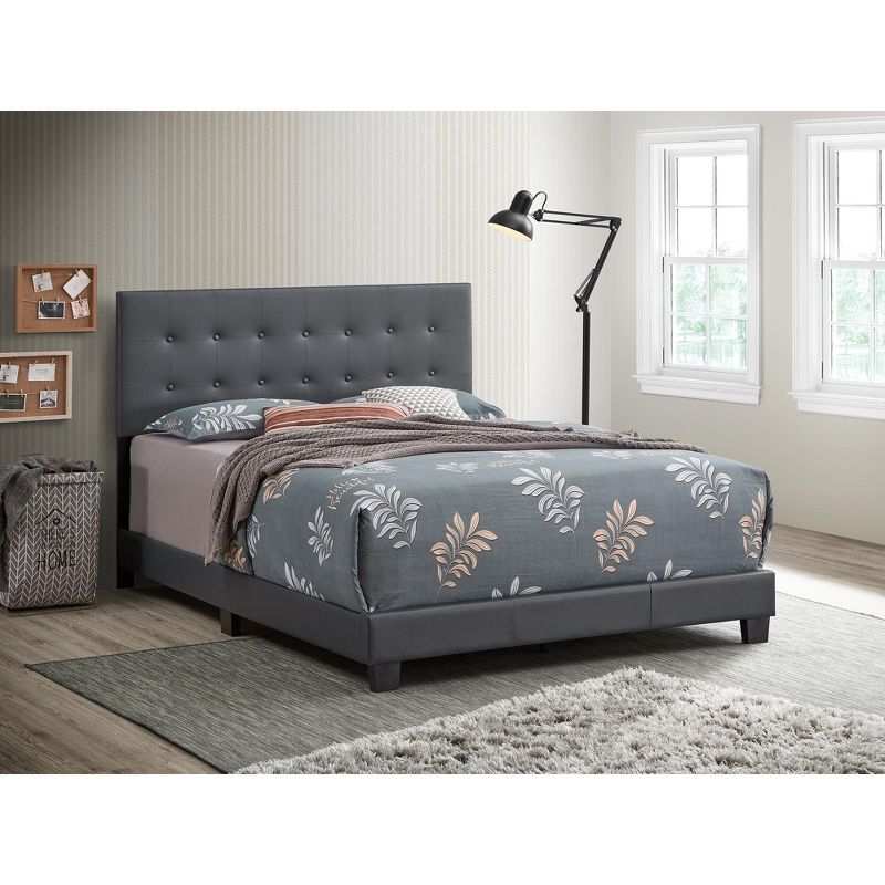 Passion Furniture Caldwell Dark Grey Faux Leather Button Tufted Queen Panel Bed, 5 of 6