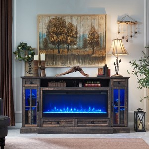 SinCiDo 70" Fireplace TV Stand for 80 Inch TV, Farmhouse TV Stand w/Door & Drawers - 1 of 4