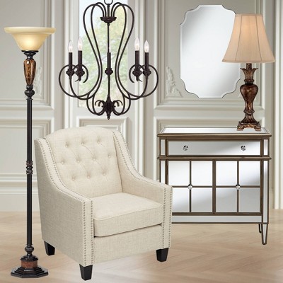 Bronze Faux Marble Alabaster Glass Torchiere Floor Lamp