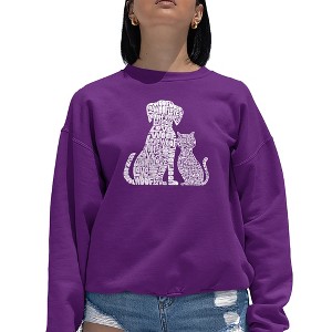 LA Pop Art Women's Word Art Crewneck Sweatshirt - Dogs and Cats - 1 of 4