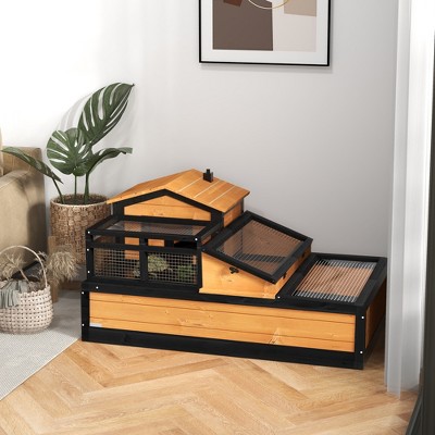 Large Yellow and Black Wooden Tortoise Habitat with Balcony