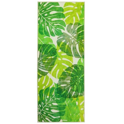 Homefires Monstera Palms Indoor Runner Rug, Tropical Leaf Design in Green, 20"x54" Rectangle for Hallways & Entry Spaces