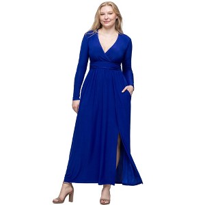 Womens Long Sleeve V-Neck Pleated Empire Waist Side Slit Maxi Dress - 24seven Comfort Apparel™ - 1 of 4