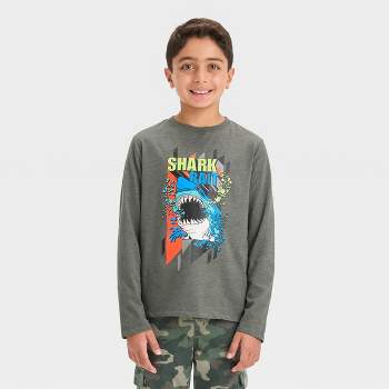 Boys' Long Sleeve 'Shark Bait' Graphic T-Shirt - Cat & Jack™ Charcoal Gray