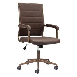 Office Chair 38.2–41.3"H Espresso – Faux Leather Upholstery with Bronze Steel Frame, Modern Adjustable Swivel Seating By Zuo Modern - 1 of 4