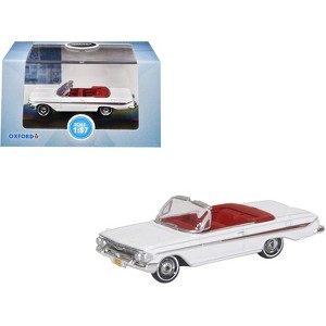 1961 Chevrolet Impala Convertible Ermine White with Roman Red Interior 1/87 (HO) Scale Diecast Model Car by Oxford Diecast - 1 of 4