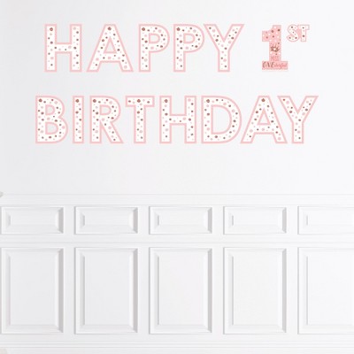 Big Dot of Happiness 1st Birthday Little Miss Onederful - Peel and Stick Girl First Birthday Party Large Banner Wall Decals - Happy Birthday