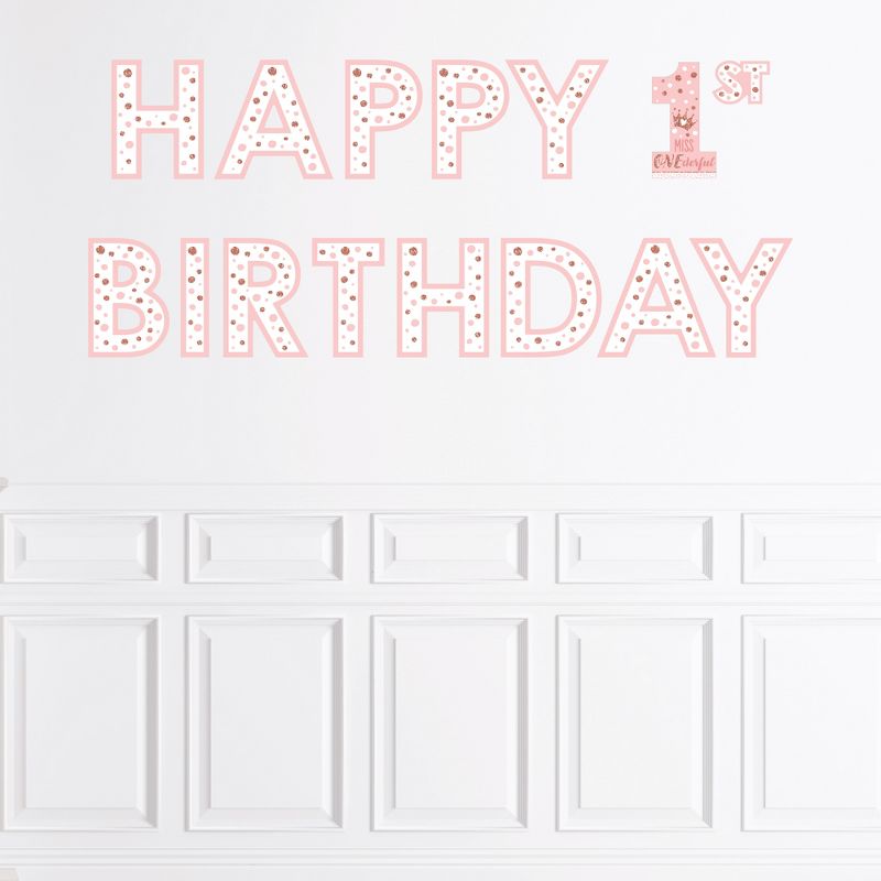 Big Dot of Happiness 1st Birthday Little Miss Onederful - Peel and Stick Girl First Birthday Party Large Banner Wall Decals - Happy Birthday, 1 of 9
