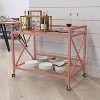 Merrick Lane Rolling Bar Cart Contemporary Kitchen Serving Cart with Mirrored Bottom Shelf and Crisscross Rose Gold Metal Frame - 3 of 4