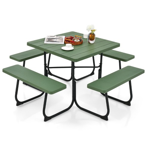 Tangkula 8 person Round Picnic Table Bench Set Outdoor Circular