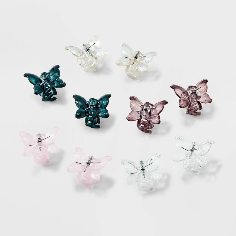 Clear Butterfly Mini Claw Hair Clip Set 10 pc - Wild Fable&#8482; Pink/Purple/Black, 1 of 5
