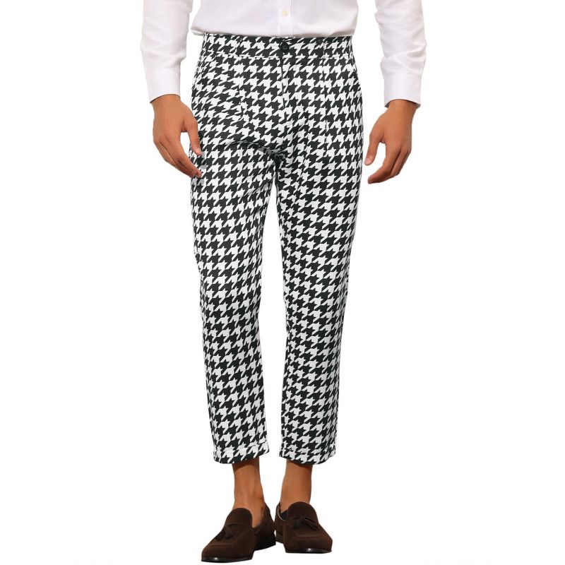 Lars Amadeus Men's Flat Front Houndstooth Plaid Cropped Dress Pants, 1 of 6