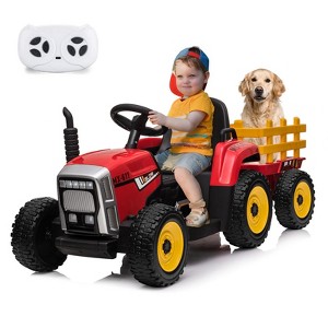 12V Kids Ride On Tractor Battery Powered Electric Tractor w/ Trailer Toddlers，Remote Control, 2+1 Gear Shift, EVA Treaded Tires, LED Lights, MP3, USB - 1 of 4