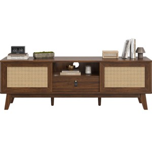 GlasFlength TV Stands and Consoles Rattan TV Stan Wood TV Stand Mid Century Modern TV Stand TV Media Console for Living Room, Brown, 64"*19"*5" - 1 of 4