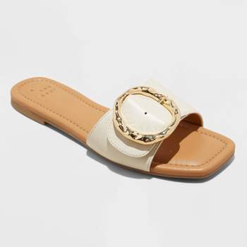 Women's Bennie Buckle Slide Sandals with Memory Foam Insole - A New Day™ Cream