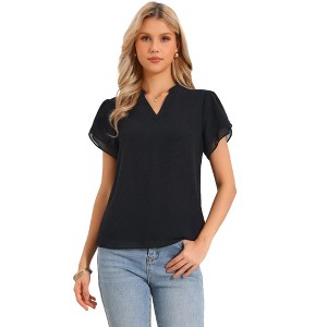 INSPIRE CHIC Women's Chiffon Summer Puff Petal Short Sleeve V Neck Dressy Casual Blouses - 1 of 4