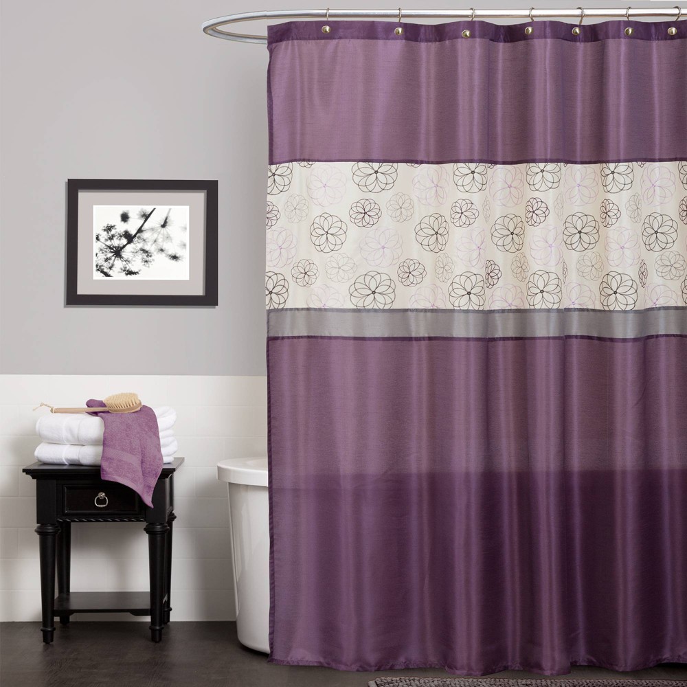 Photos - Shower Curtain Covina  Purple - Lush Décor: Botanical Design, Polyester, OEKO-TEX Certified