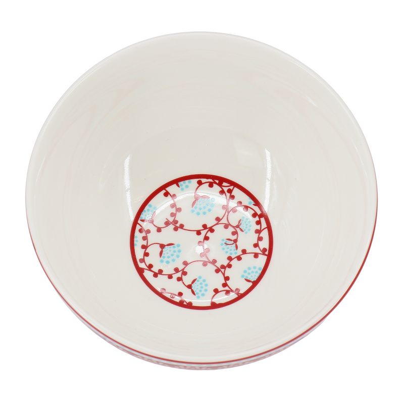 Gibson Home Village Vines Floral 8 Piece 6 Inch Fine Ceramic Bowl Set in White and Multi Red, 3 of 7
