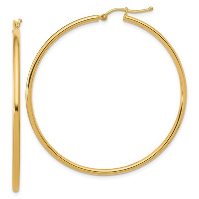 Black Bow Jewelry 2mm Round Hoop Earrings in 14k Yellow Gold, 51mm (2 Inch)