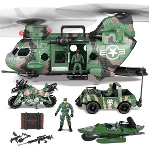 SYNCFUN 10-in-1 Military Helicopter Toys Set with Light, Sound, Trucks, Boat, Bike, Army Men, Weapons - Kids Gifts - 1 of 4