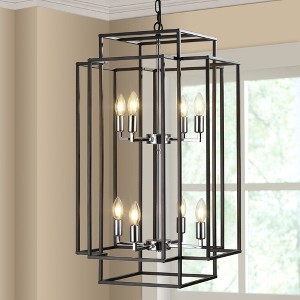 TOBILI 18" Modern 8-Light Black & Chrome Geometric Pendant Chandelier, Industrial Metal Frame,Adjustable Hanging Light for Living Room (No Bulbs) - 1 of 4