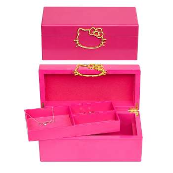 Sanrio Hello Kitty Gold Icon Pink Lacquer Wood Jewelry Organizer Box, Authentic Officially Licensed