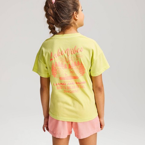 Детские Cat & Jack Girls' Short Sleeve Oversized 'Lake Vibes' Graphic T-Shirt - Cat & Jack™ Yellow M