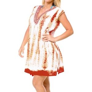 HAPPY BAY Women's Summer Vacation Beachwear Mini Swimsuit Cover Ups Mini Beach Loose Dress Swing Dresses Large-X-Large Orange Tie Dye Design - 1 of 4