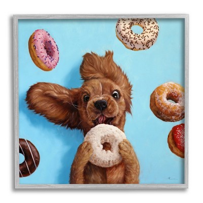 Stupell Industries Funny Face Dog Licking Donut Framed Giclee Art