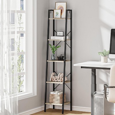 Ladder Shelf, Bookshelf Bookcase, Freestanding Corner Storage Shelve with 2 Hooks