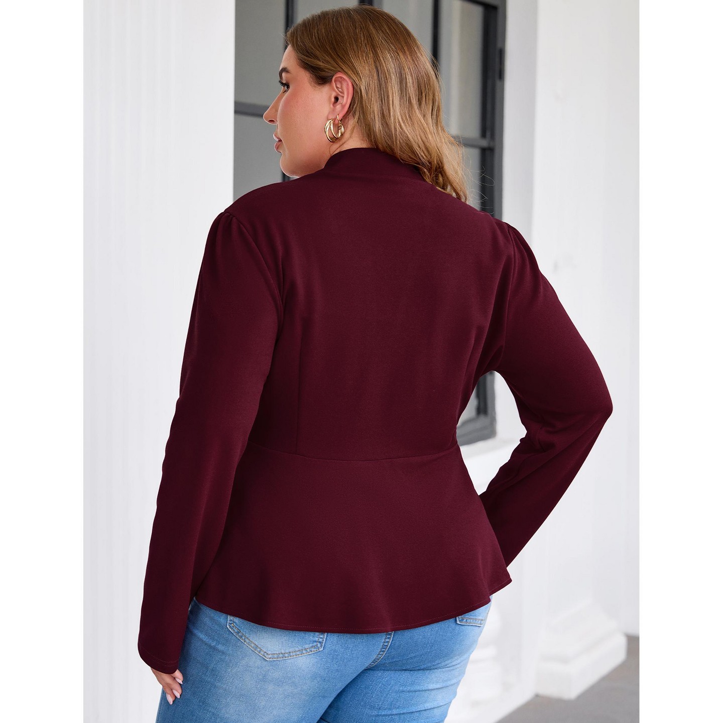 Женская куртка YesFashion Women Plus Size Peplum Blazer Open Front Notched Lapel Long Sleeve Tailored Outerwear Jacket, RED, цвет: Красный — фото 5