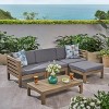 GDFStudio Cavendish Outdoor Acacia Wood 3 Seater Sofa Chat Set with Ottoman - 2 of 4