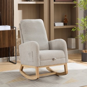 Hrinhom Modern Rocking Chair for Nursery,Boucle Accent Armchair With Retractable Footrest - 1 of 4