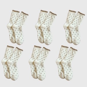 Anna-Kaci Women's 6pk Cozy Polka Dot Fuzzy Socks - Warm & Stylish Mid-Calf Socks for Winter Comfort - 1 of 3