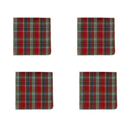 Elrene Home Fashions Christmas Classic Holiday Plaid Cotton Napkins,  Holiday Table Decor, 17 x 17, Set of 8