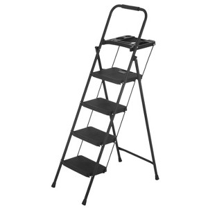 FDW Portable 4-Step Folding Step Ladder with Multifunctional Tray for Kitchen& Household, Black - 1 of 4