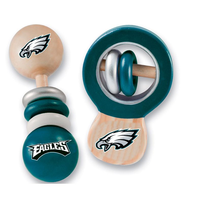 Baby Fanatic Wood Rattle 2 Pack - NFL Philadelphia Eagles Baby Toy Set, 2 of 5