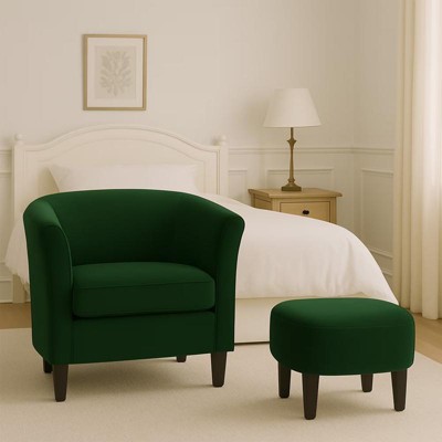 Aukfa Velvet Accent Chair with Ottoman, Modern Barrel Chair Armchair for Living Room, Bedroom